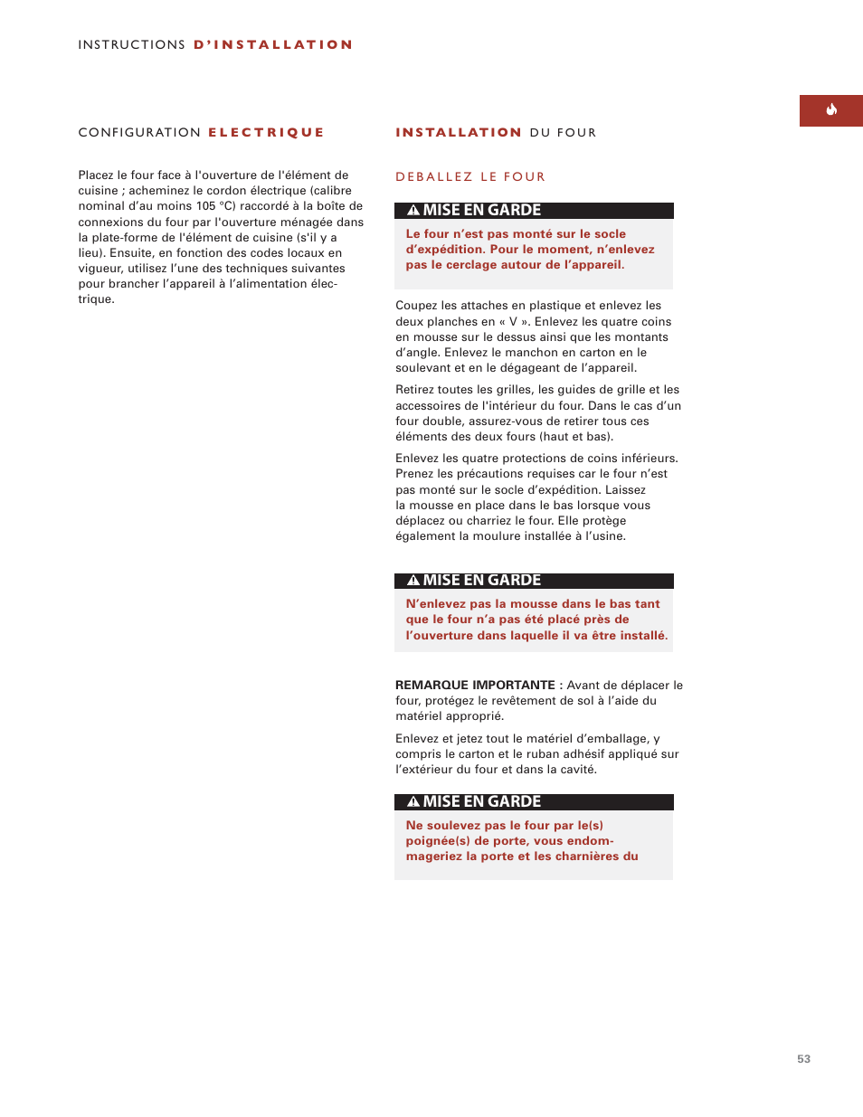 Mise en garde | Wolf BUILT-IN OVENS E SERIES User Manual | Page 52 / 93
