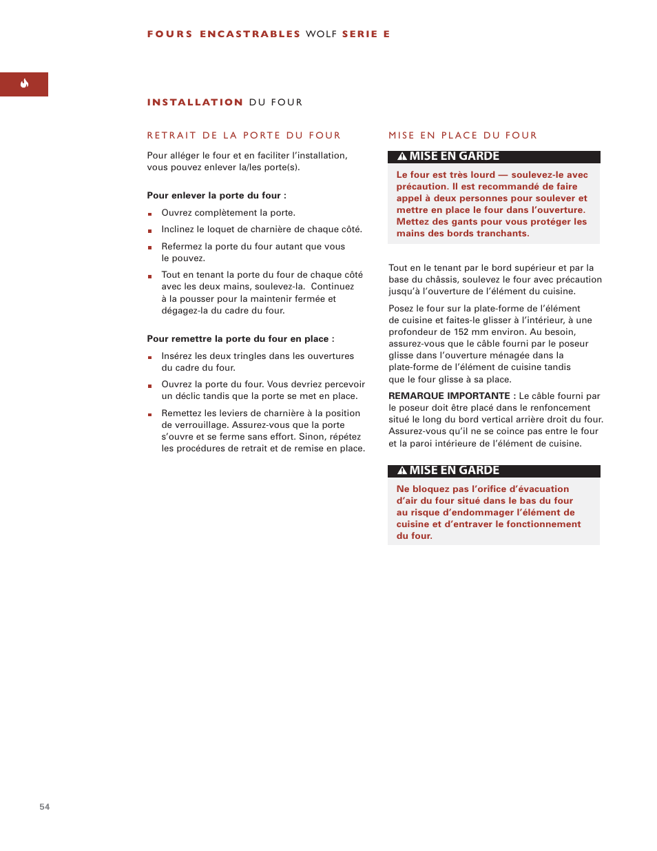 Mise en garde | Wolf BUILT-IN OVENS E SERIES User Manual | Page 53 / 93
