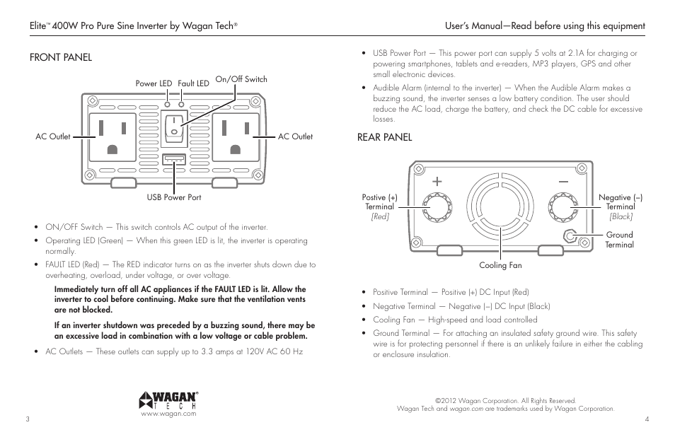 Wagan DC to AC Pure Sine Inverter 2601 User Manual | Page 3 / 9