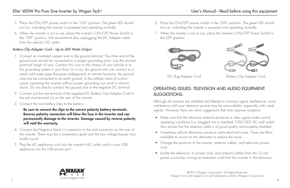 Wagan DC to AC Pure Sine Inverter 2601 User Manual | Page 5 / 9