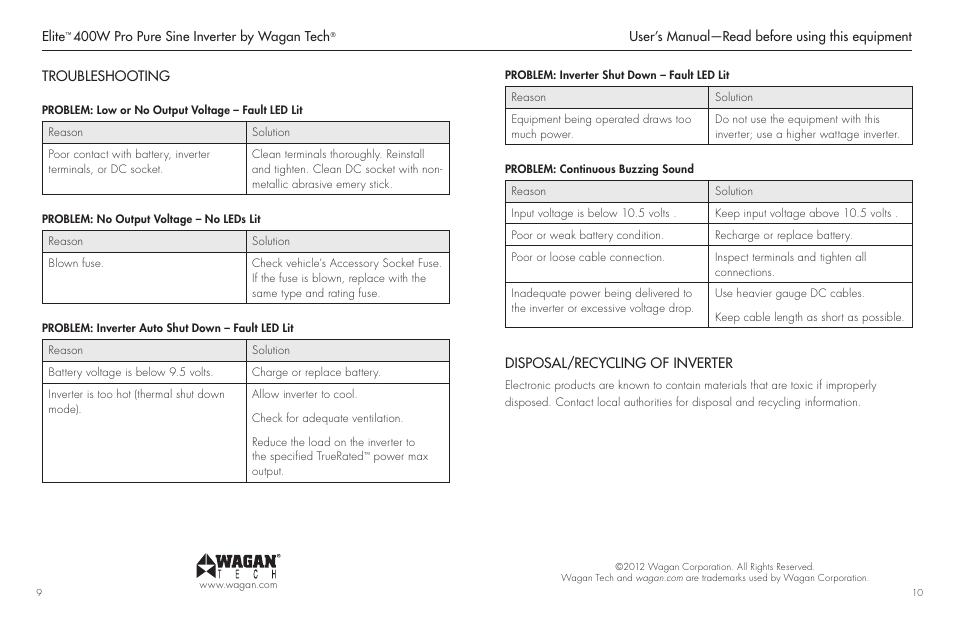Wagan DC to AC Pure Sine Inverter 2601 User Manual | Page 6 / 9