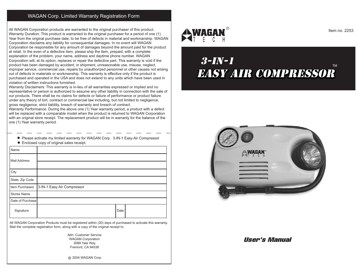 Wagan 2253 User Manual | 2 pages