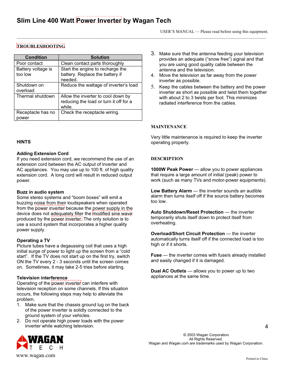 Slim line 400 watt power inverter by wagan tech | Wagan 400 watt User Manual | Page 4 / 6