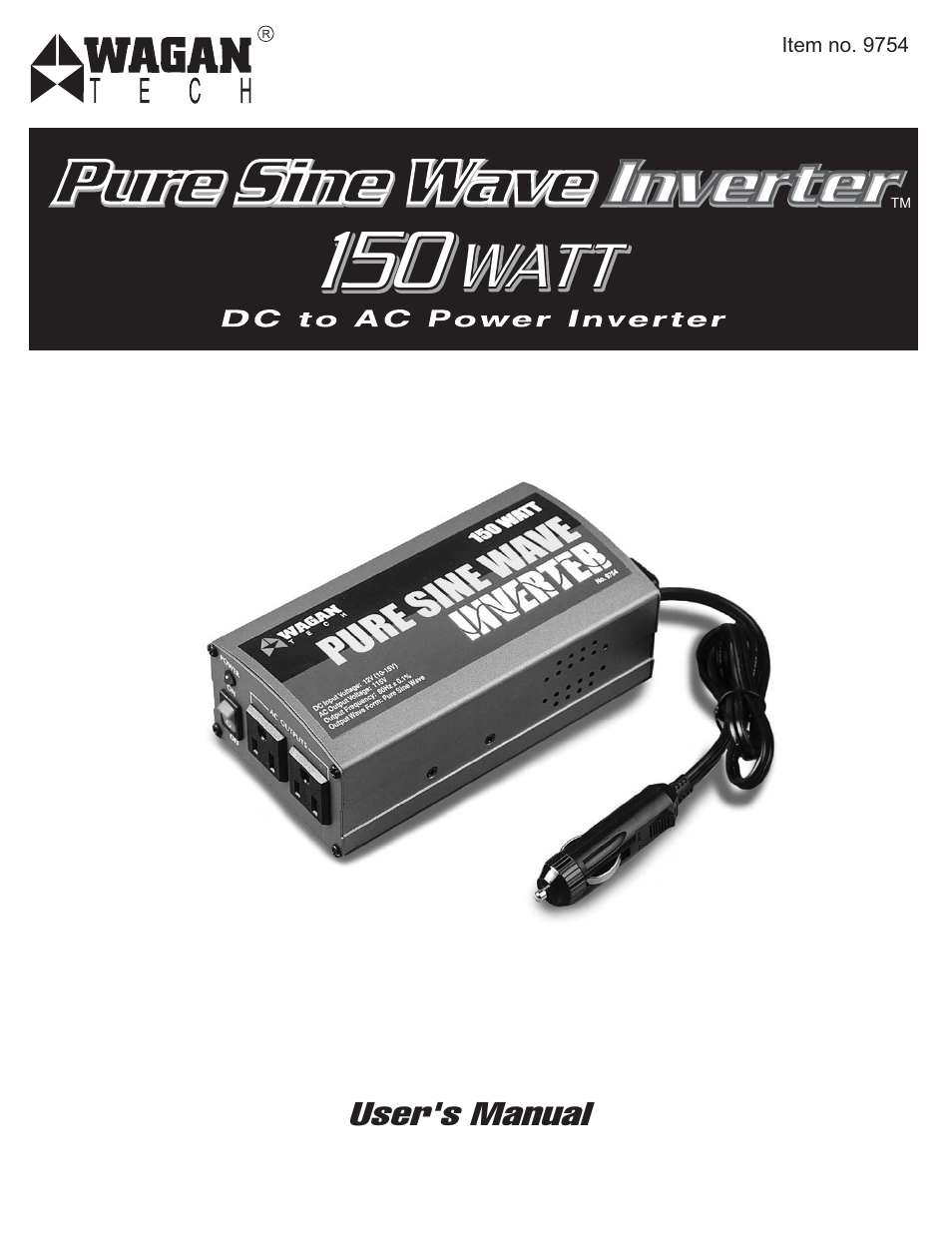 Wagan PURE SINE WAVE INVERTER 9754 User Manual | 5 pages