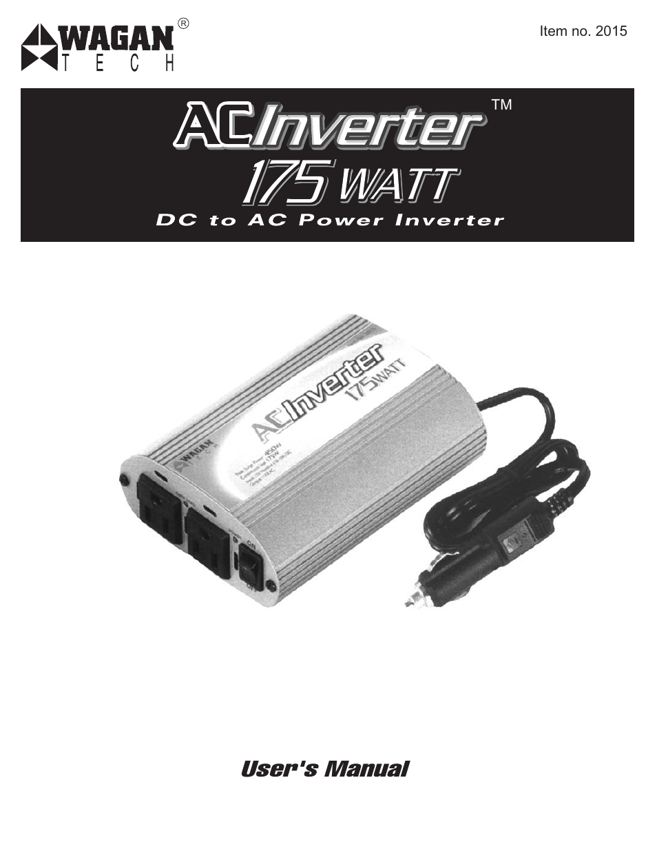 Wagan 175 Watt AC to DC Power Inverter User Manual | 5 pages