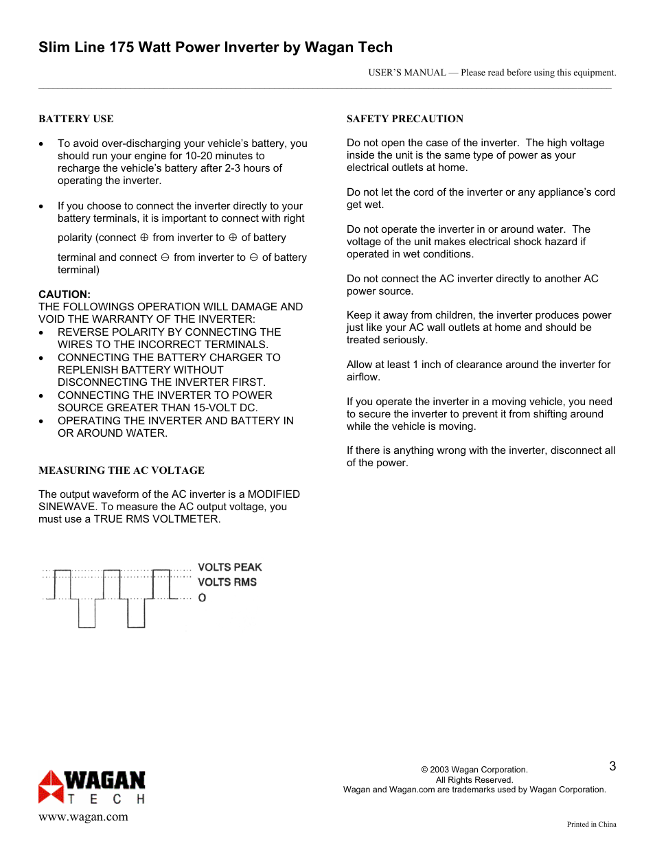 Slim line 175 watt power inverter by wagan tech | Wagan 175 Watt AC to DC Power Inverter User Manual | Page 3 / 5