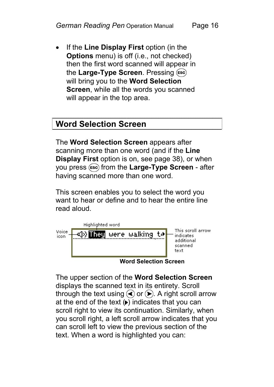 Word selection screen | Wizcom Pen Scanner User Manual | Page 16 / 59