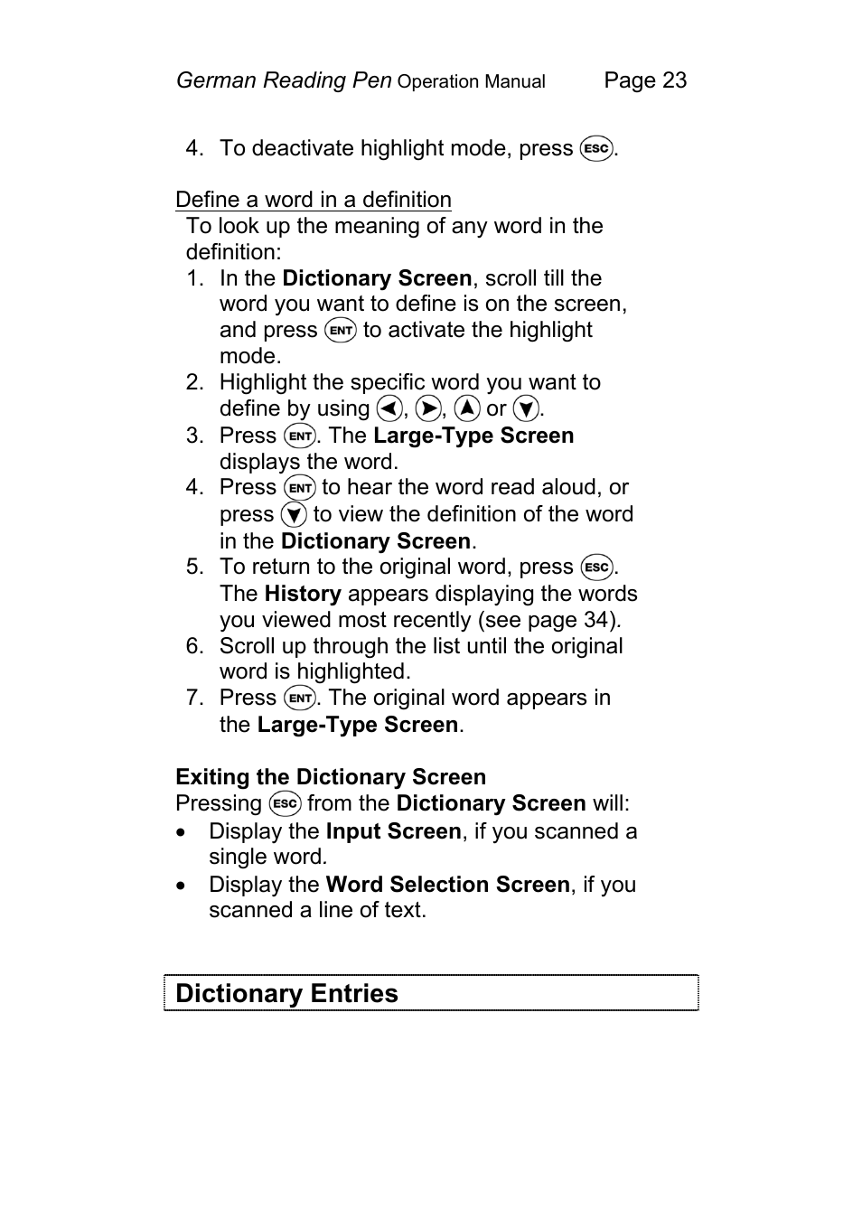 Dictionary entries | Wizcom Pen Scanner User Manual | Page 23 / 59
