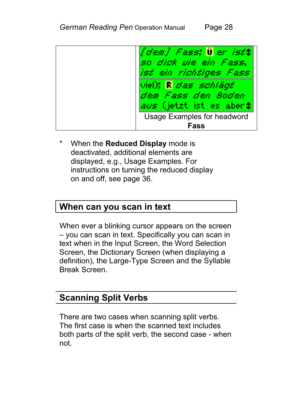 When can you scan in text, Scanning split verbs | Wizcom Pen Scanner User Manual | Page 28 / 59