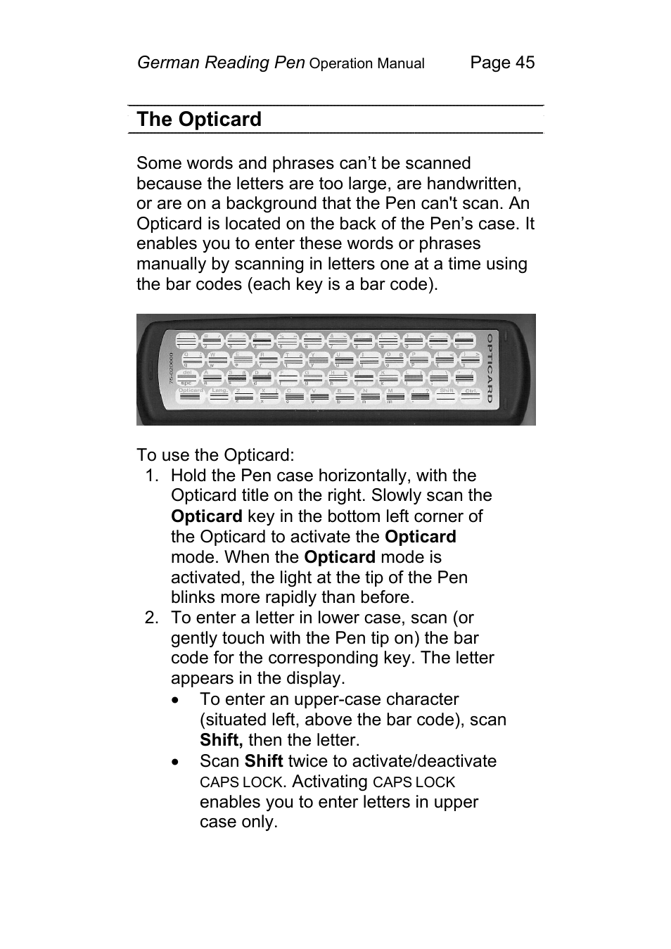 The opticard | Wizcom Pen Scanner User Manual | Page 45 / 59