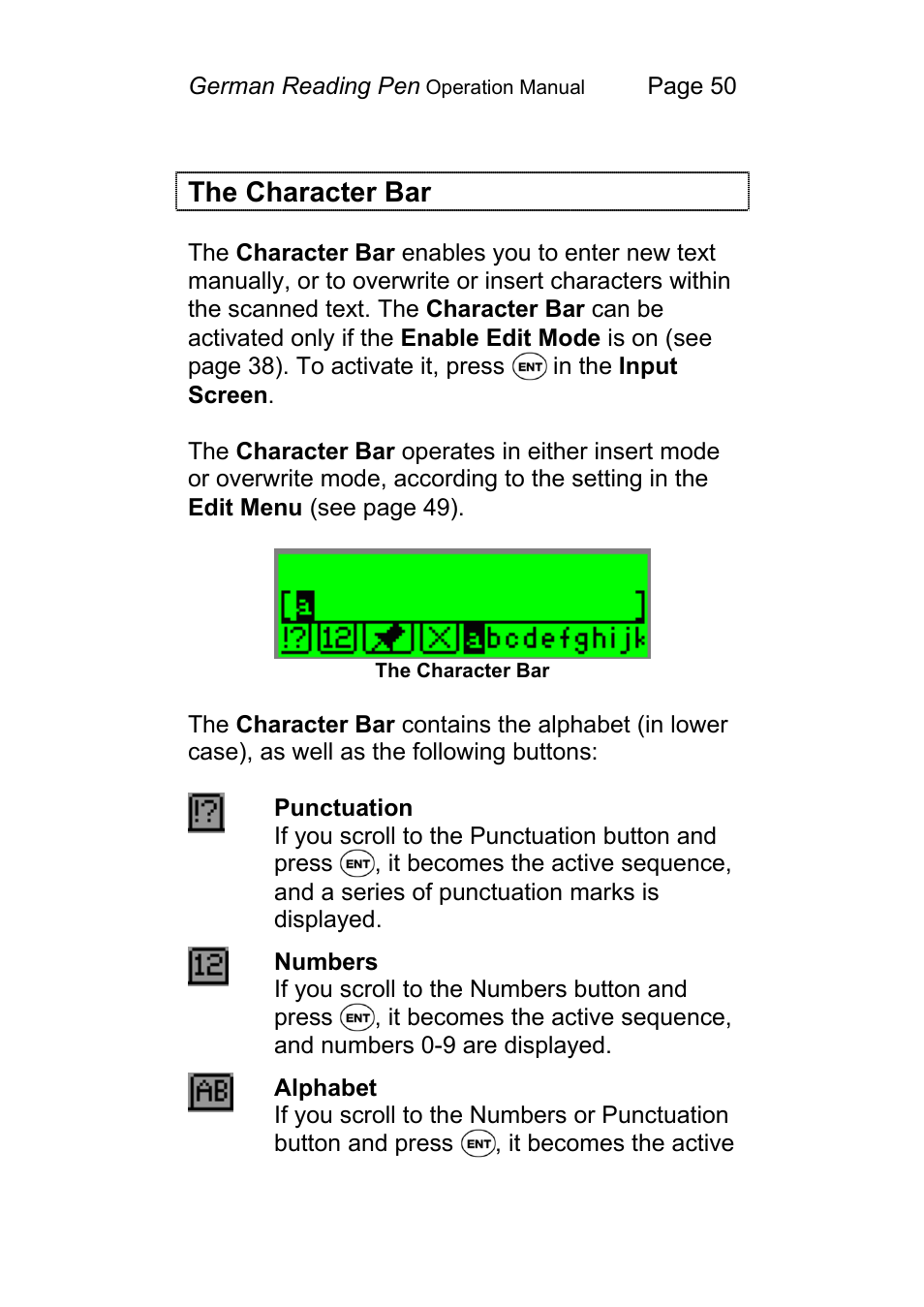 The character bar | Wizcom Pen Scanner User Manual | Page 50 / 59