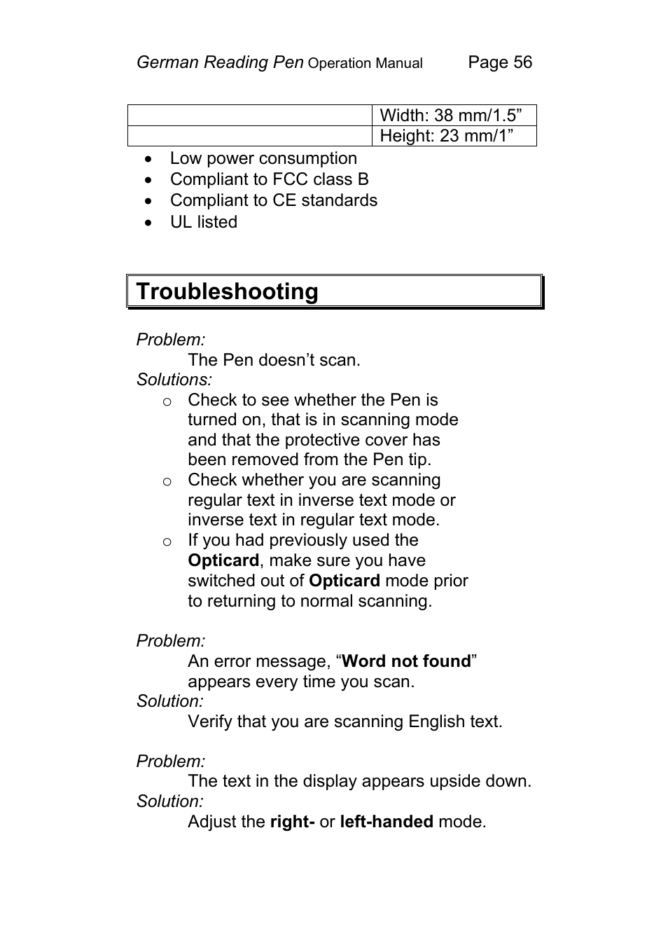 Troubleshooting | Wizcom Pen Scanner User Manual | Page 56 / 59