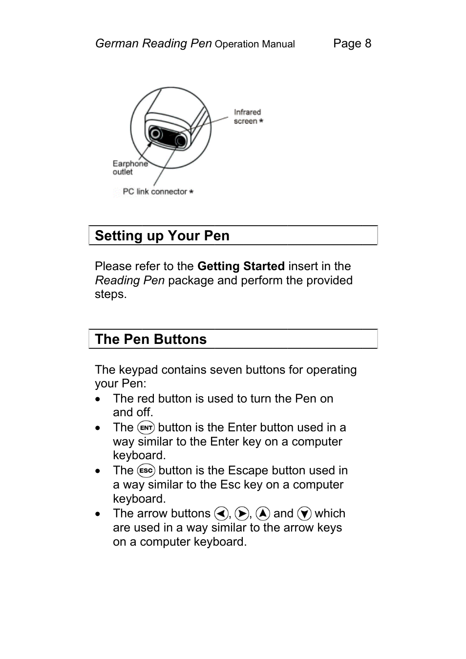 Setting up your pen, The pen buttons | Wizcom Pen Scanner User Manual | Page 8 / 59