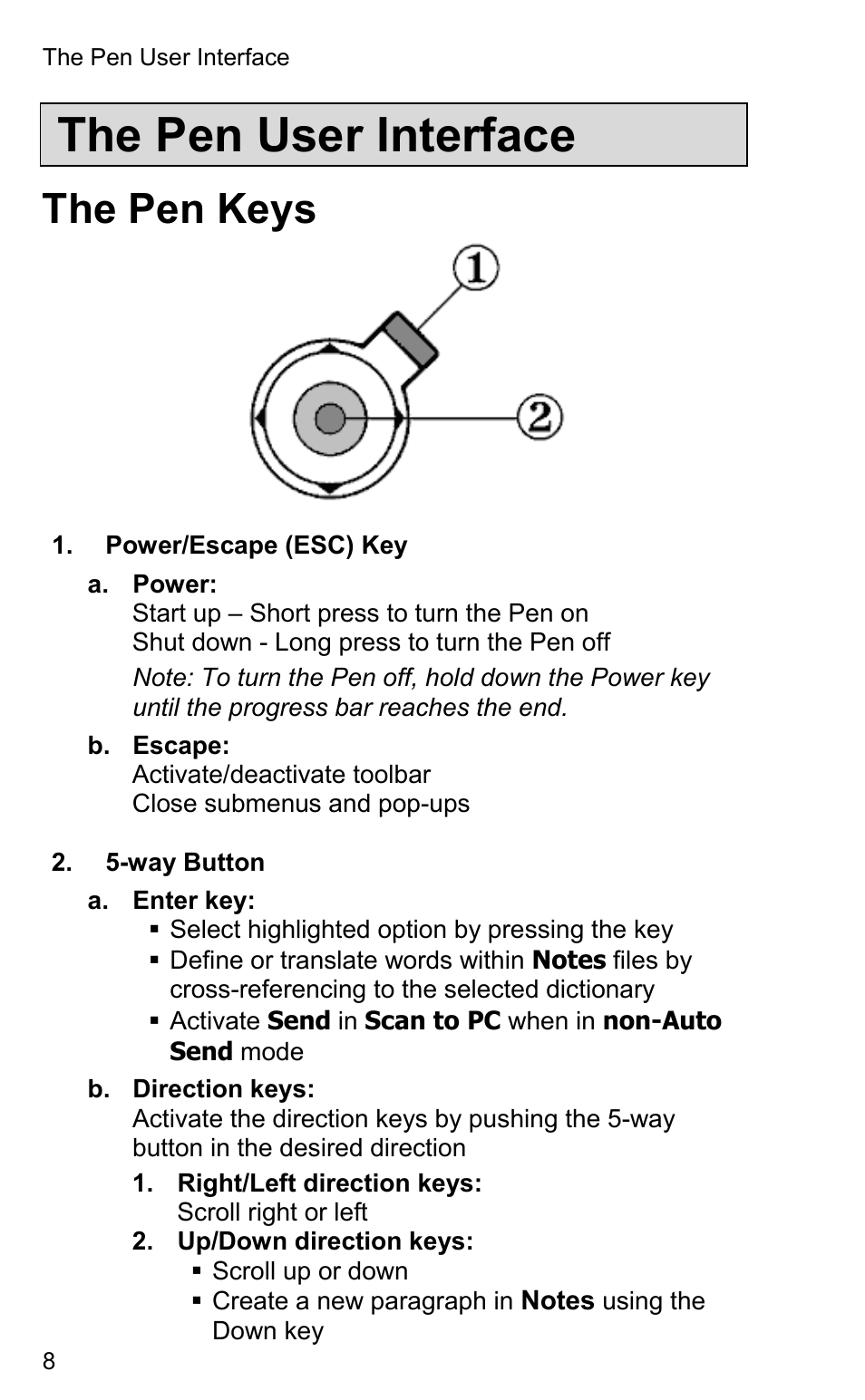 The pen user interface, The pen keys | Wizcom InfoScan TS Elite User Manual | Page 10 / 46