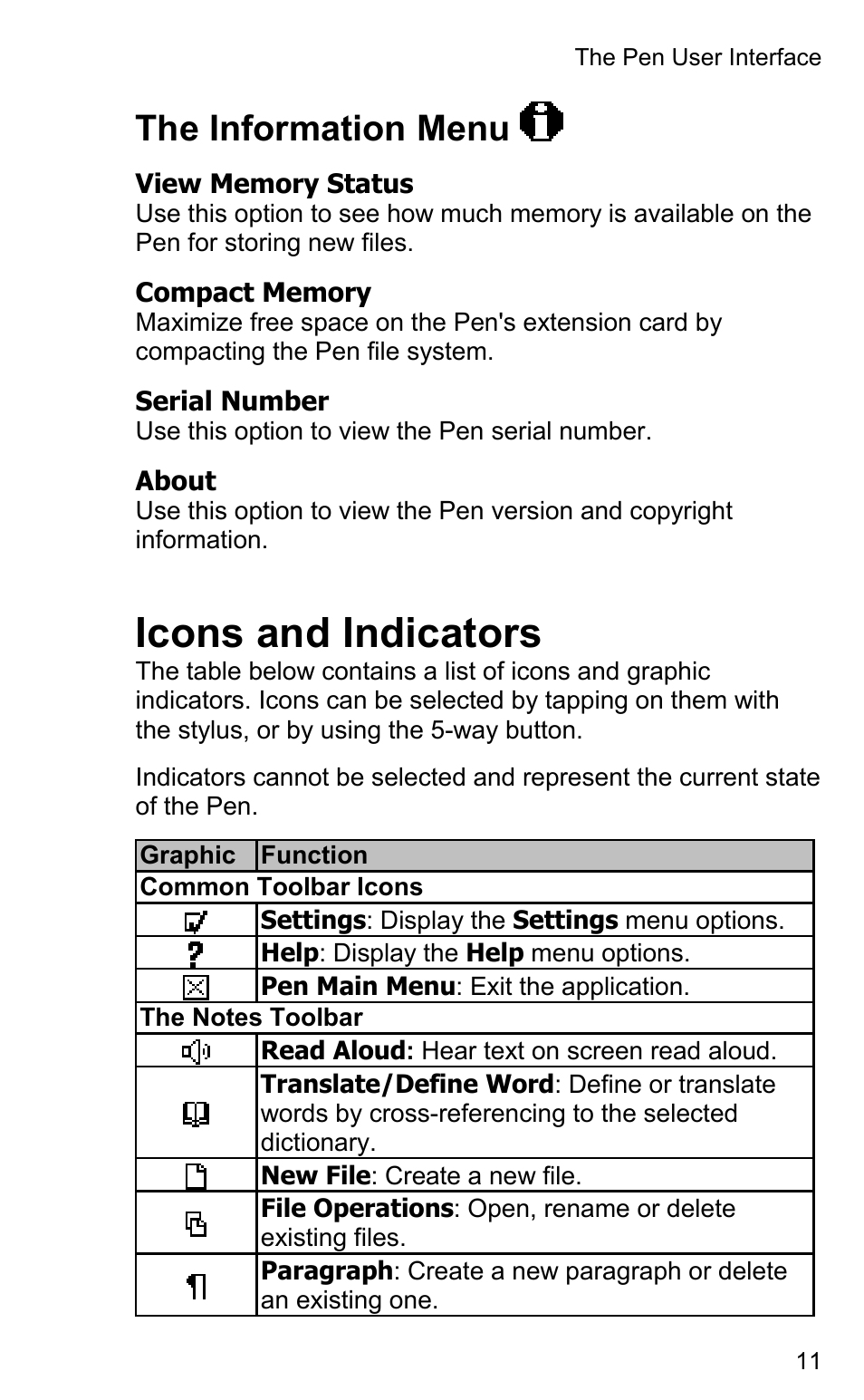 Icons and indicators, The information menu | Wizcom InfoScan TS Elite User Manual | Page 13 / 46