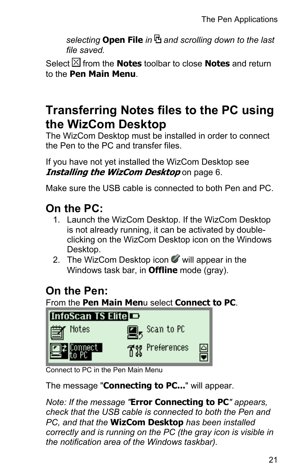 On the pc, On the pen | Wizcom InfoScan TS Elite User Manual | Page 23 / 46