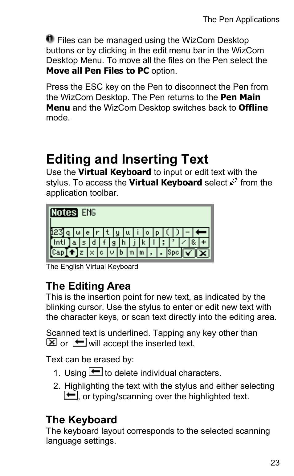 Editing and inserting text, The editing area, The keyboard | Wizcom InfoScan TS Elite User Manual | Page 25 / 46