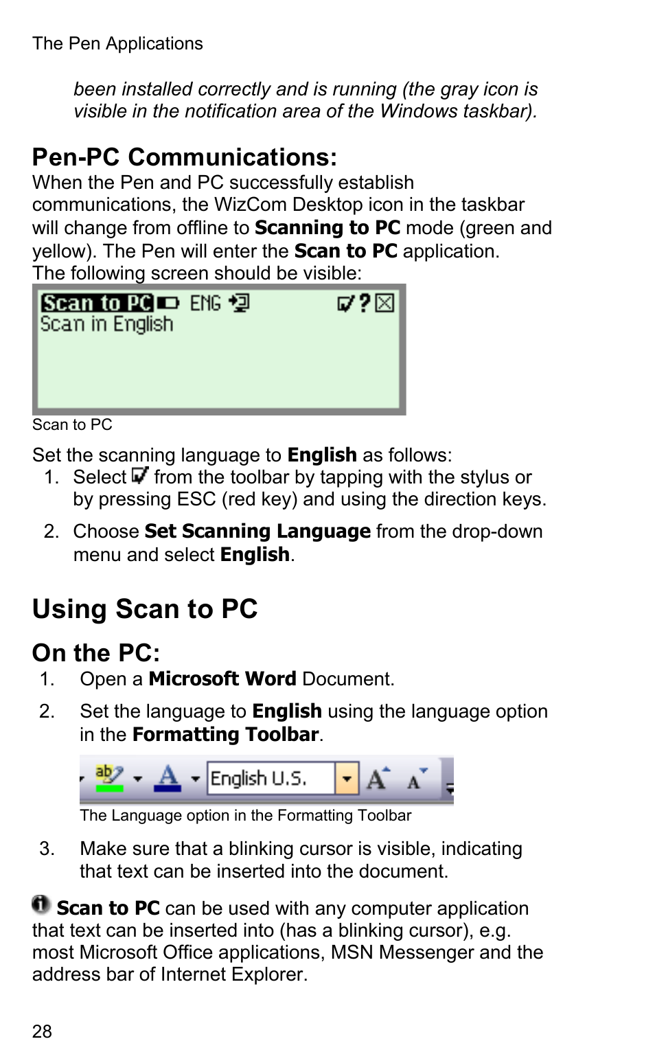 Using scan to pc, Pen-pc communications, On the pc | Wizcom InfoScan TS Elite User Manual | Page 30 / 46