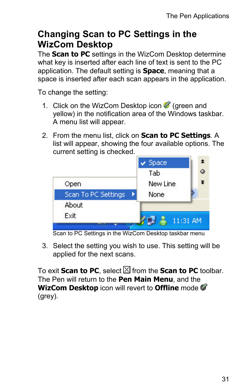 Changing scan to pc settings in the wizcom desktop | Wizcom InfoScan TS Elite User Manual | Page 33 / 46