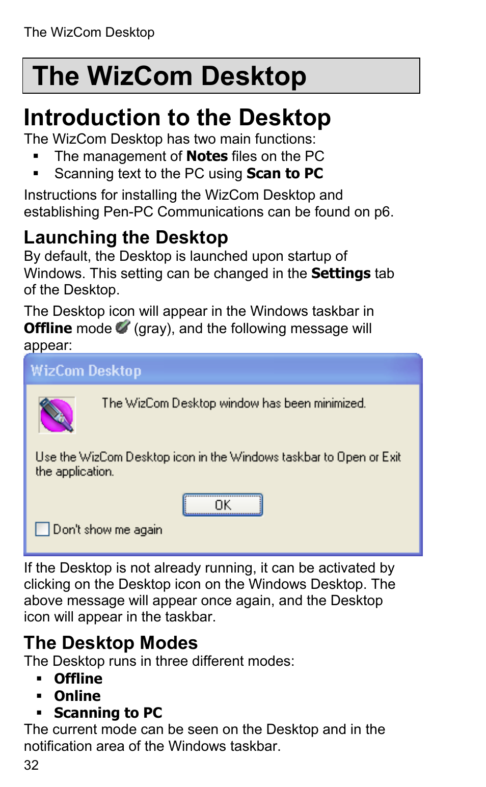 The wizcom desktop, Introduction to the desktop, Launching the desktop | The desktop modes | Wizcom InfoScan TS Elite User Manual | Page 34 / 46