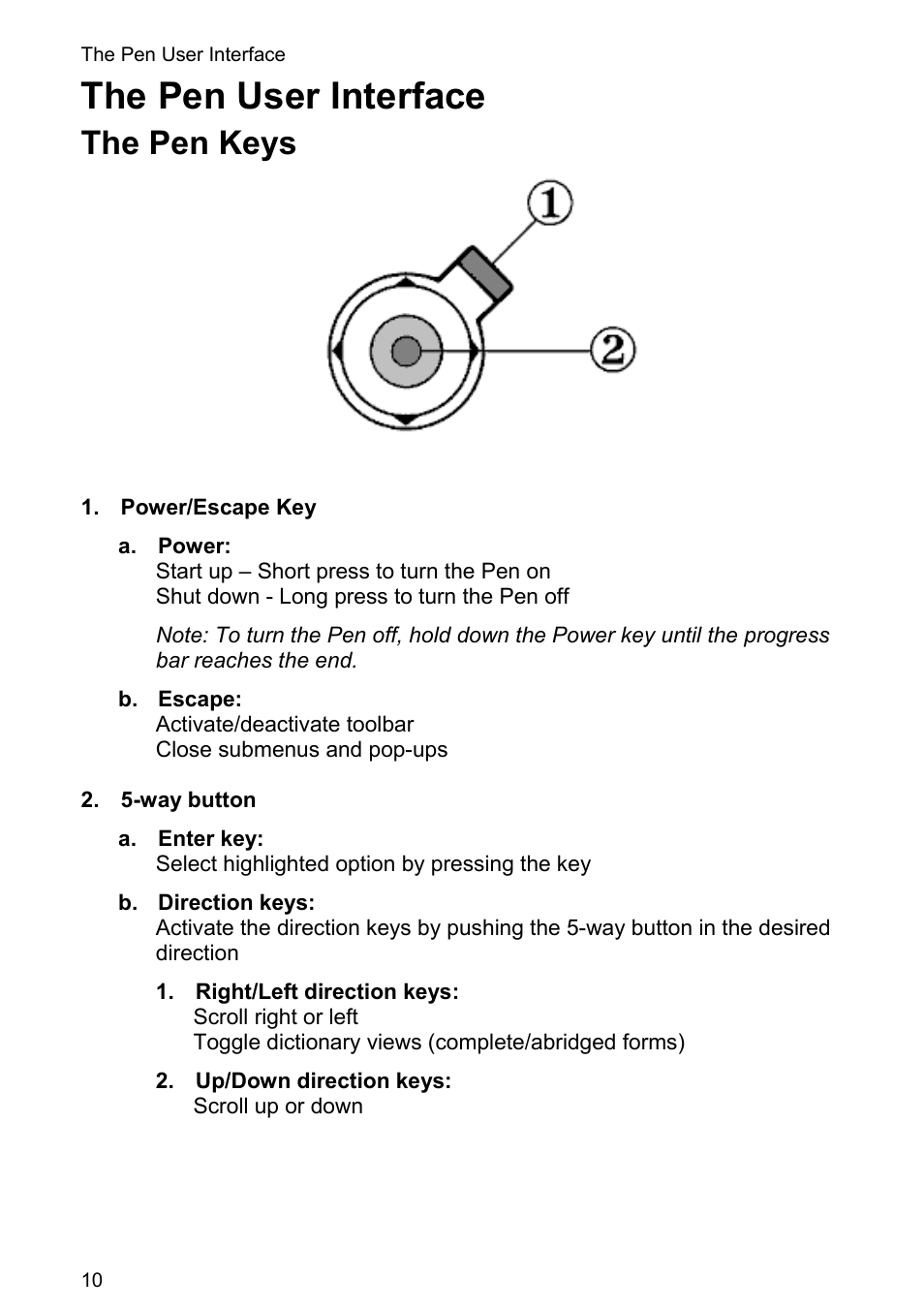 The pen user interface, The pen keys | Wizcom Quicktionary 3 Lite User Manual | Page 10 / 21