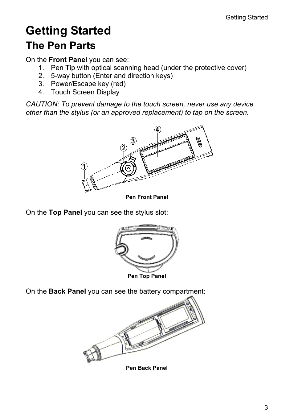 Getting started, The pen parts | Wizcom Quicktionary 3 Lite User Manual | Page 3 / 21
