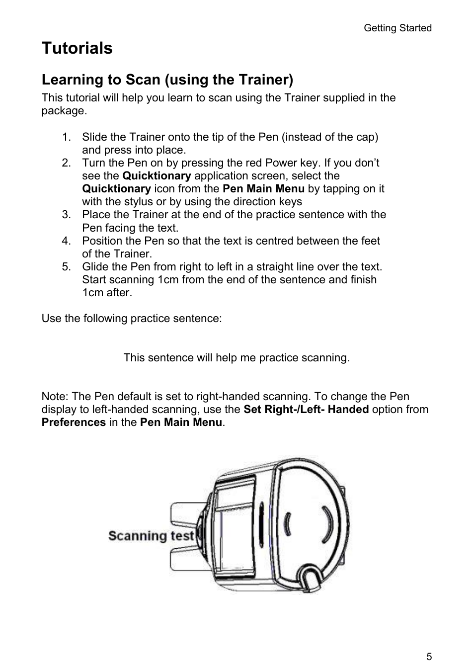 Tutorials, Learning to scan (using the trainer) | Wizcom Quicktionary 3 Lite User Manual | Page 5 / 21