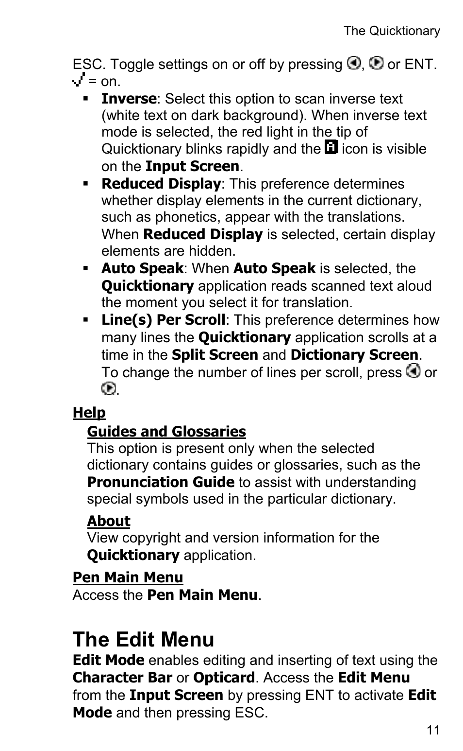 The edit menu | Wizcom Quicktionary 2 Professional User Manual | Page 11 / 28
