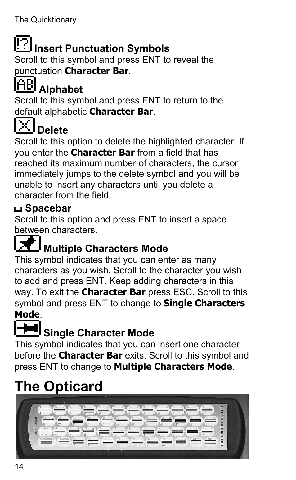 The opticard | Wizcom Quicktionary 2 Professional User Manual | Page 14 / 28