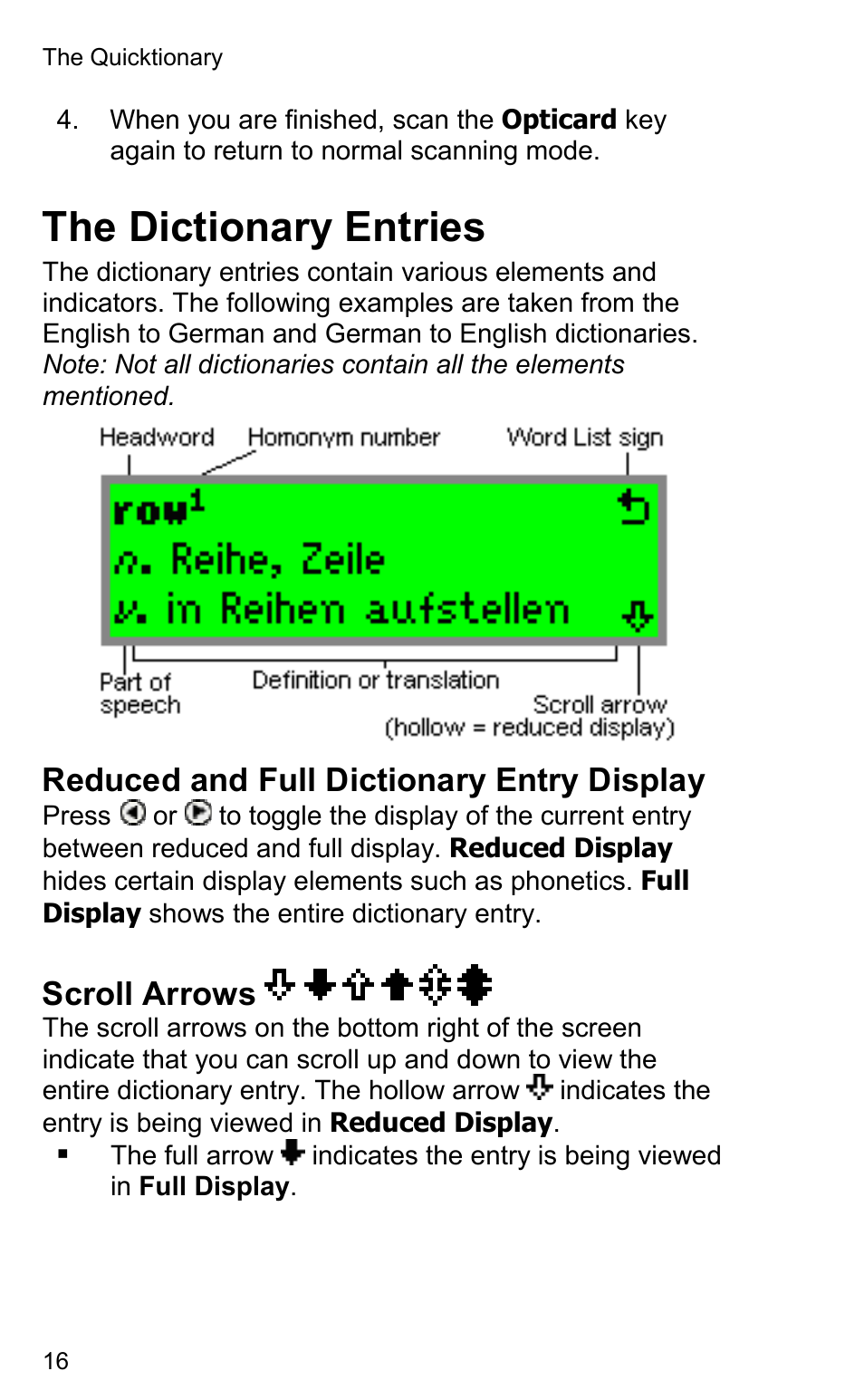 The dictionary entries | Wizcom Quicktionary 2 Professional User Manual | Page 16 / 28