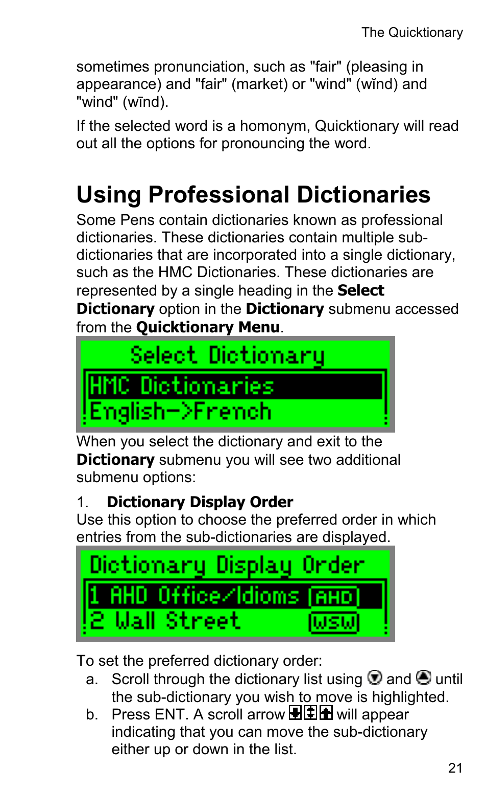 Using professional dictionaries | Wizcom Quicktionary 2 Professional User Manual | Page 21 / 28