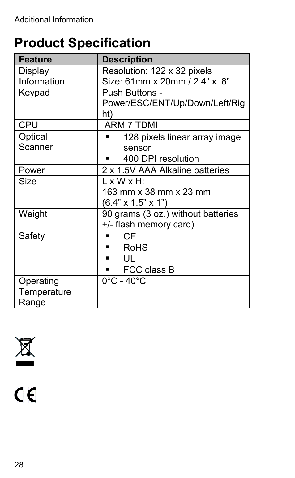 Product specification | Wizcom Quicktionary 2 Professional User Manual | Page 28 / 28