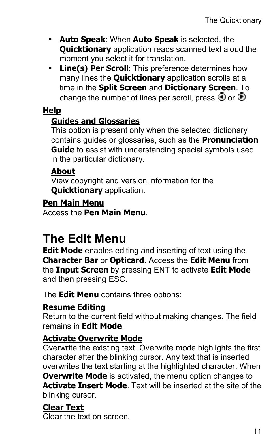 The edit menu | Wizcom Quicktionary 2 User Manual | Page 11 / 25