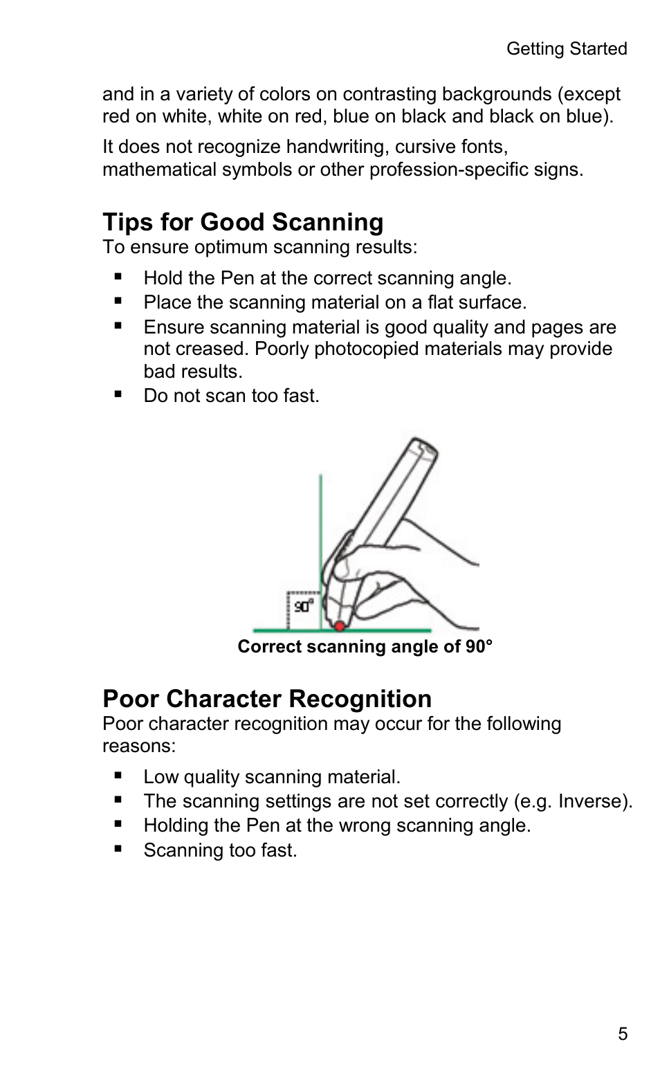 Tips for good scanning, Poor character recognition | Wizcom Quicktionary 2 User Manual | Page 5 / 25