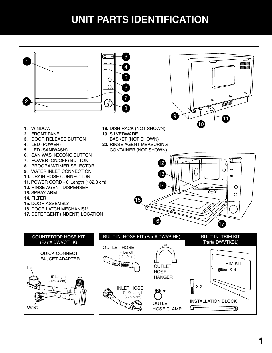 Unit parts identification | Westland Sales DWV303B User Manual | Page 3 / 14