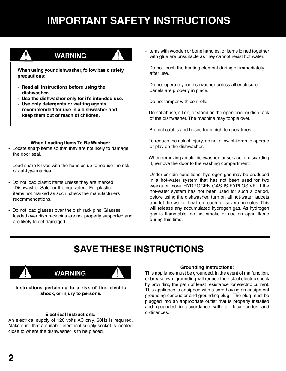 Important safety instructions, Save these instructions | Westland Sales DWV303B User Manual | Page 4 / 14