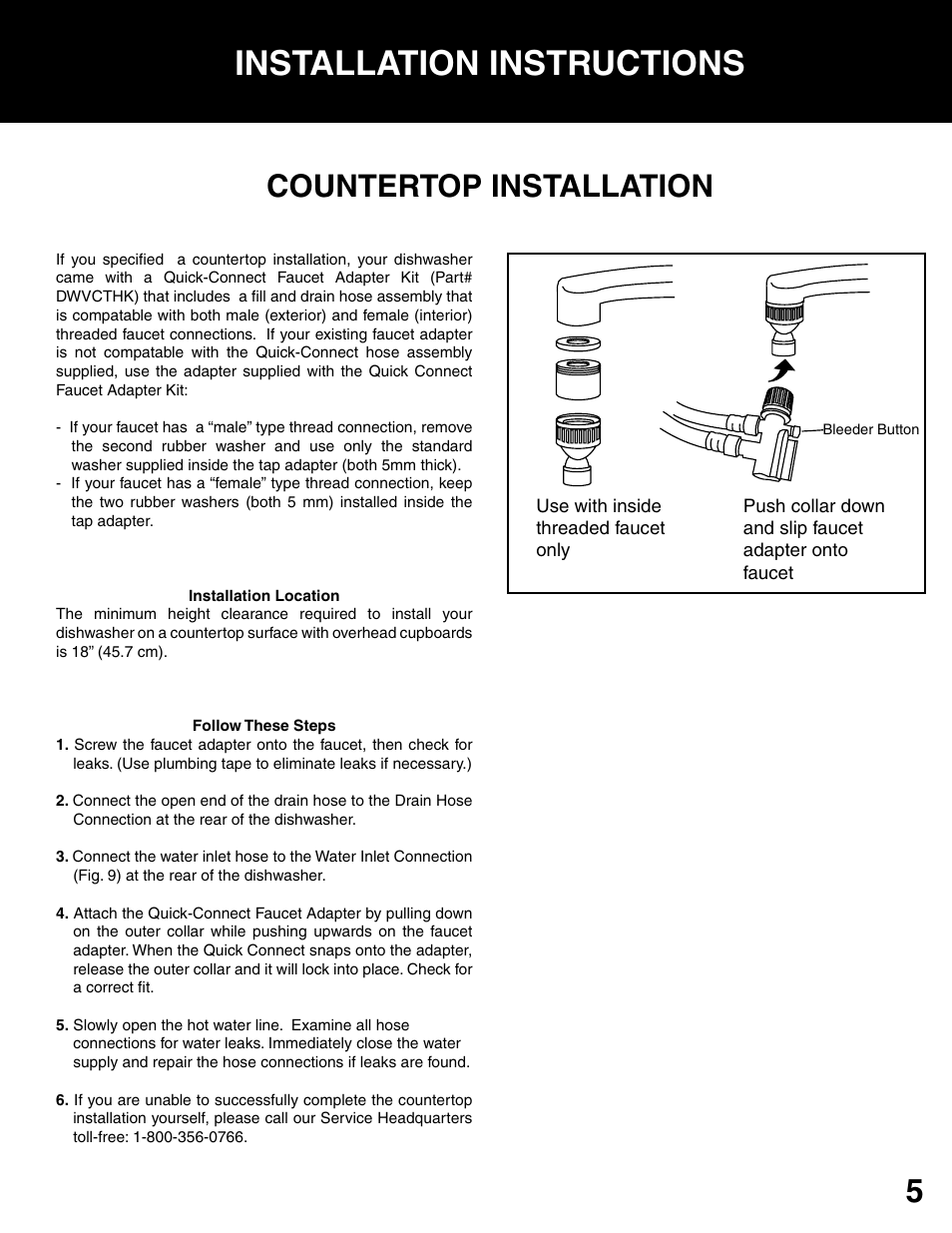 Installation instructions, Countertop installation | Westland Sales DWV303B User Manual | Page 7 / 14