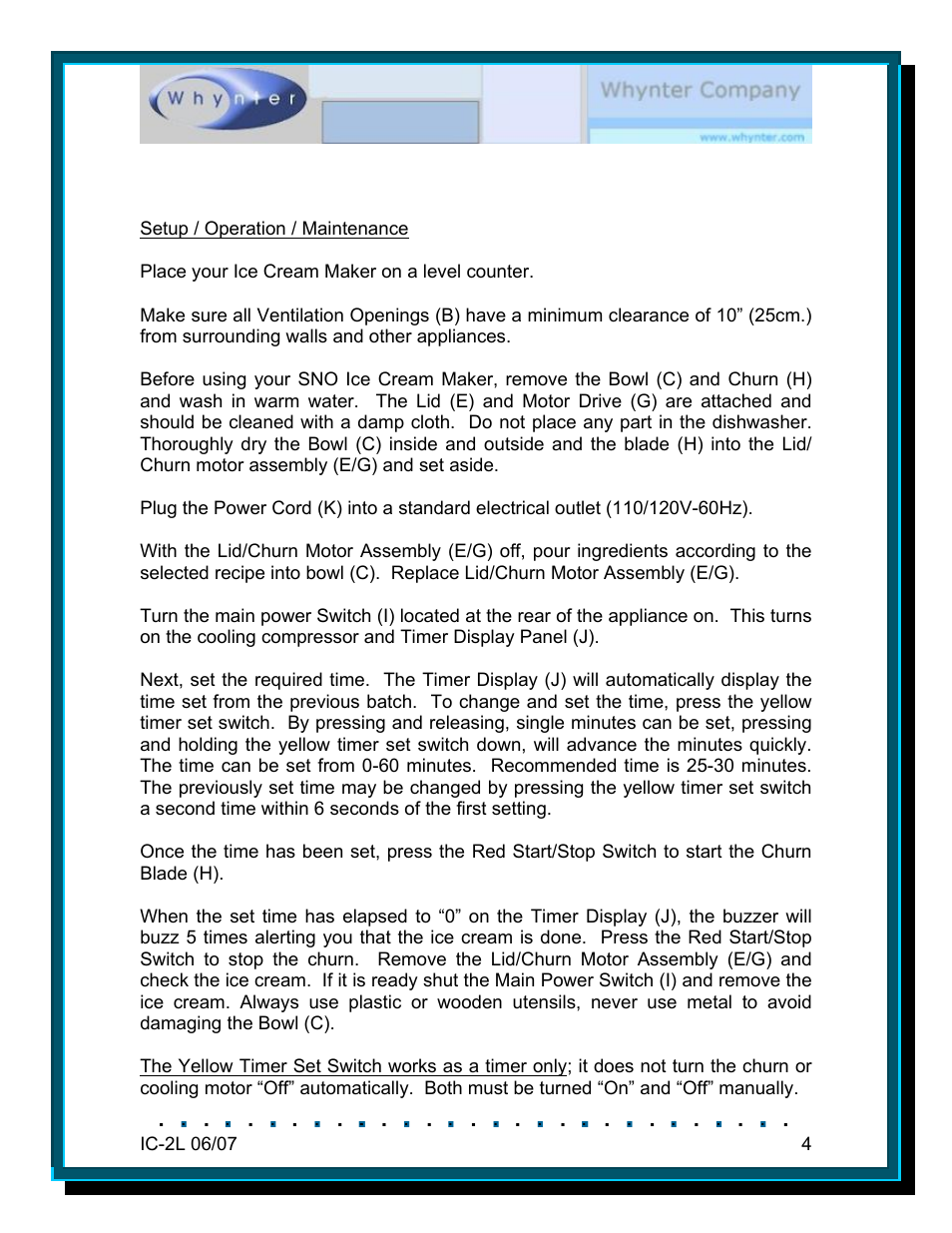 Whynter SNO IC-2L User Manual | Page 4 / 7