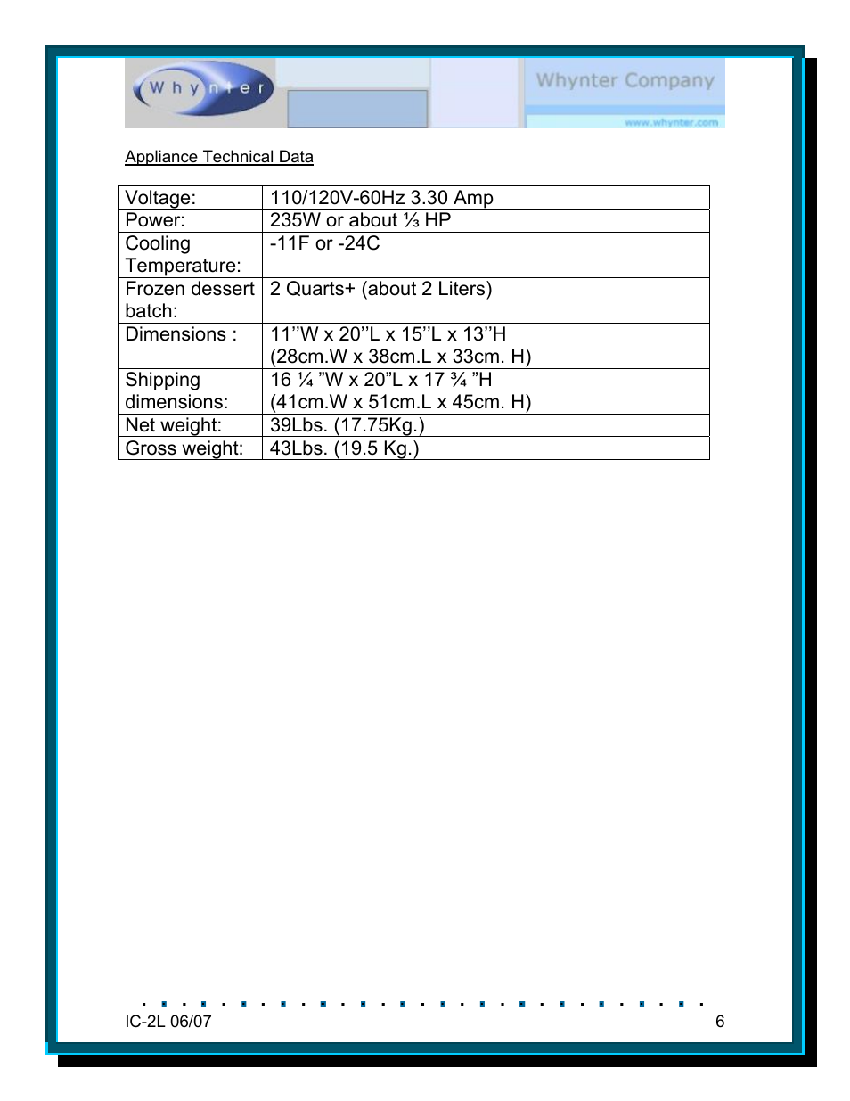 Whynter SNO IC-2L User Manual | Page 6 / 7