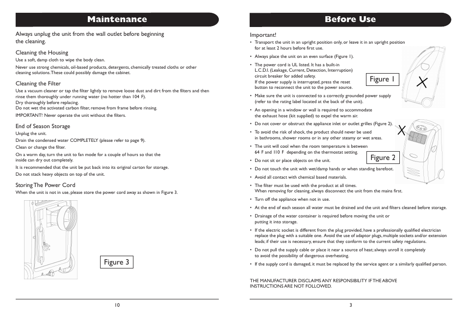 Before use, Maintenance, Figure 3 figure 1 figure 2 | Whynter ARC-12H User Manual | Page 3 / 8