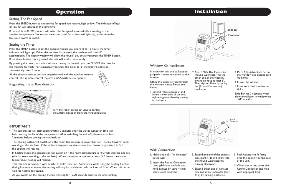 Installation, Operation | Whynter ARC-12H User Manual | Page 4 / 8