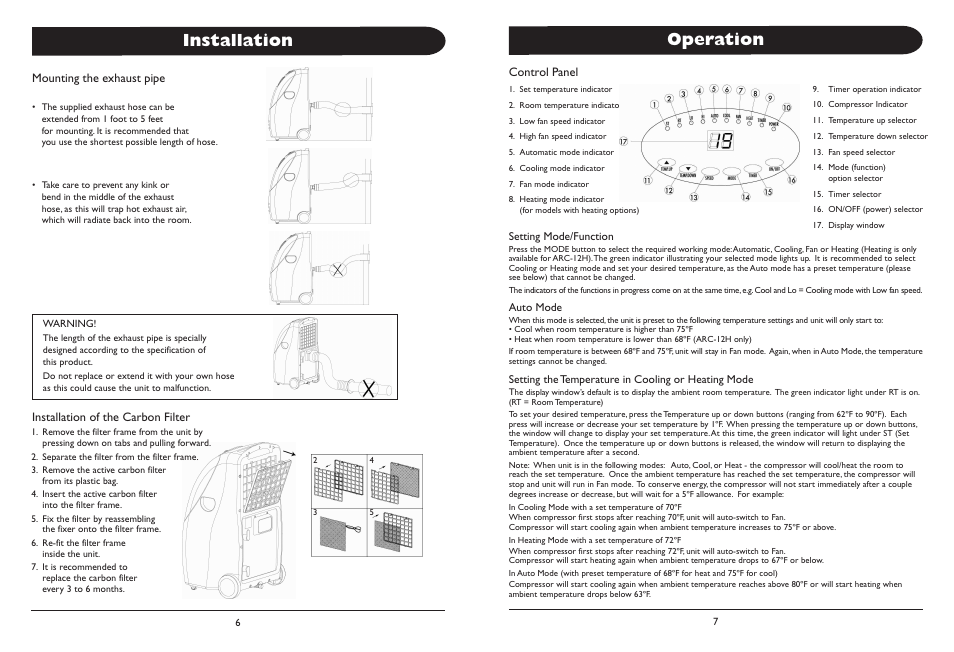 Installation, Operation | Whynter ARC-12H User Manual | Page 5 / 8