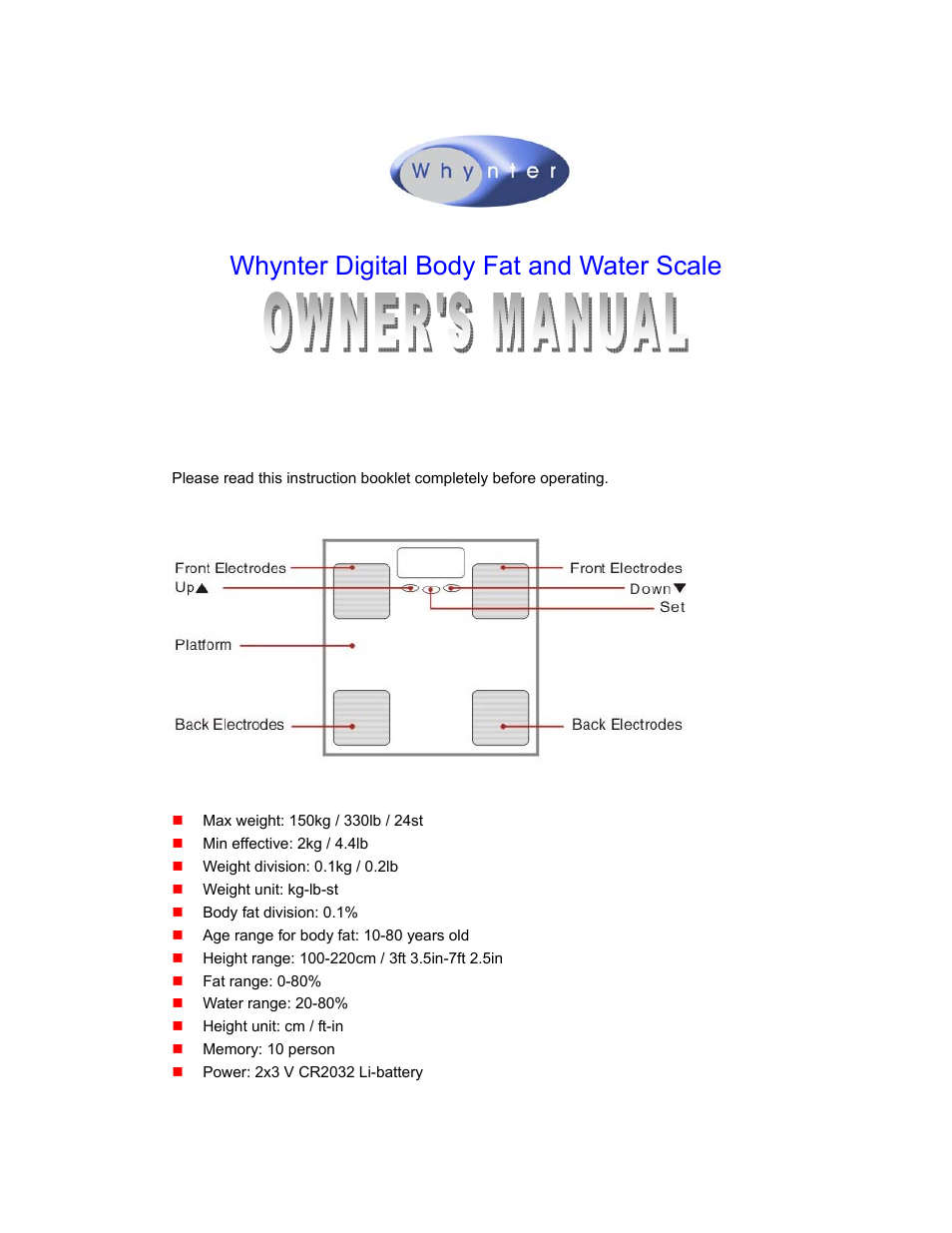 Whynter BH-2100 User Manual | 7 pages