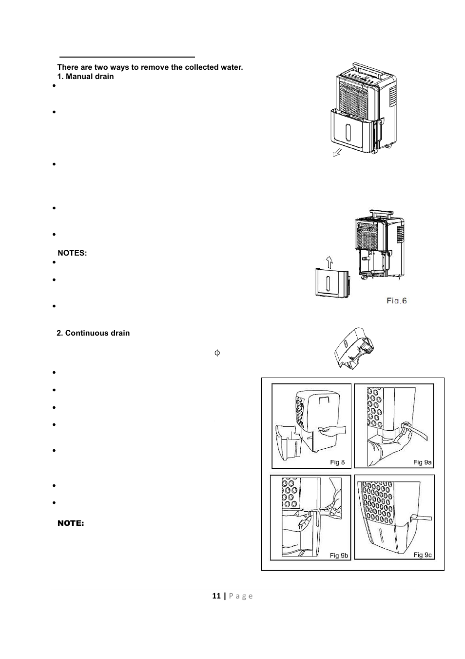 Removing the collected water | Whynter RESIDENTIAL PORTABLE DEHUMIDIER RPD-651W User Manual | Page 11 / 15