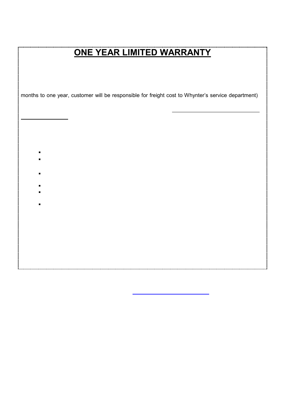 One year limited warranty | Whynter RESIDENTIAL PORTABLE DEHUMIDIER RPD-651W User Manual | Page 15 / 15
