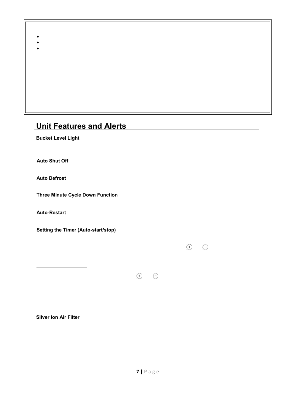 Unit features and alerts | Whynter RESIDENTIAL PORTABLE DEHUMIDIER RPD-651W User Manual | Page 7 / 15