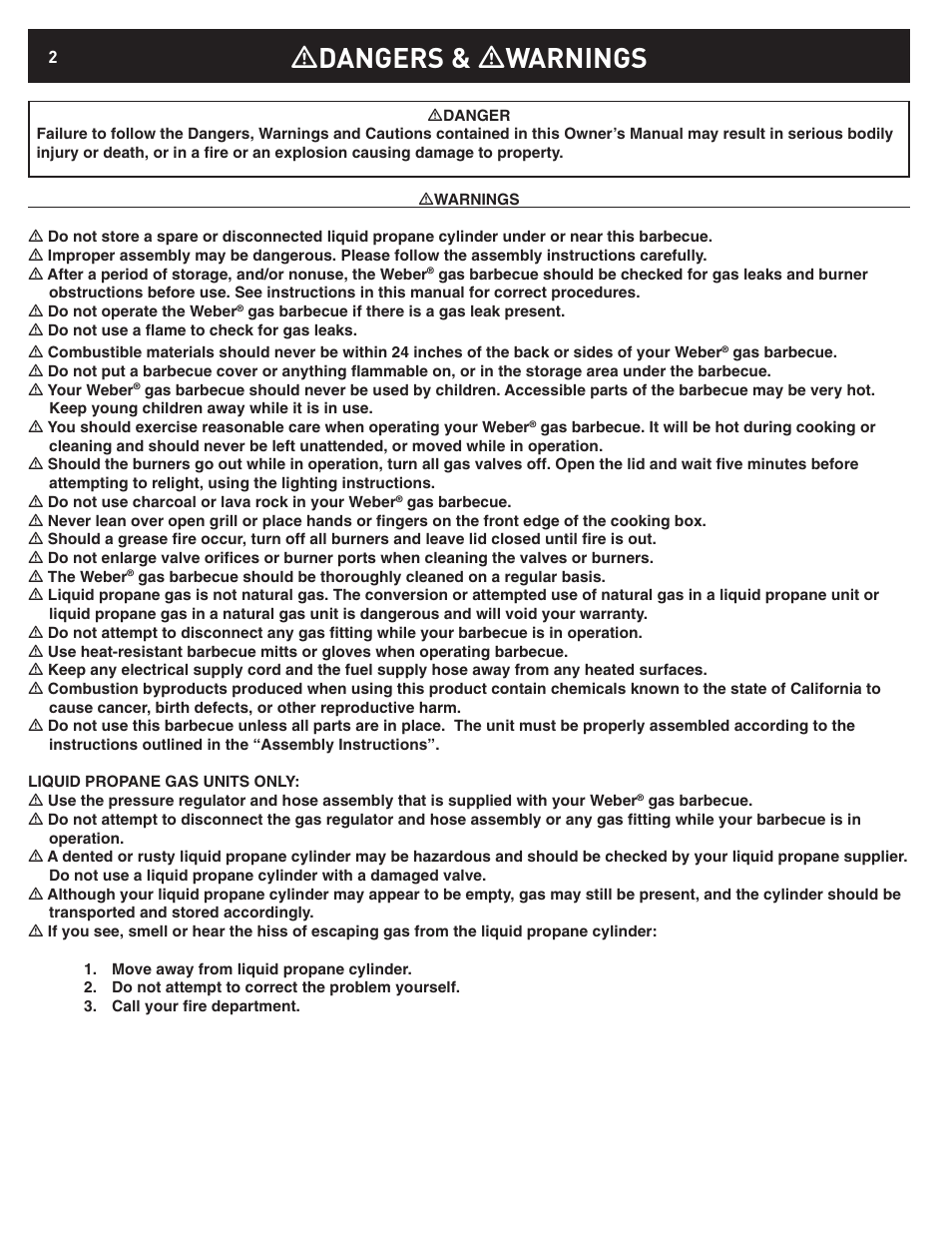 Ƽdangers & ƽwarnings | weber D6 User Manual | Page 2 / 28