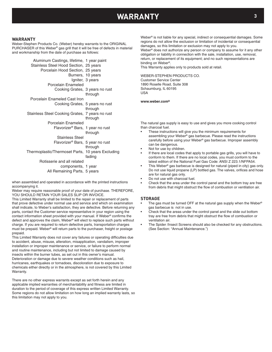 Warranty | weber D6 User Manual | Page 3 / 28