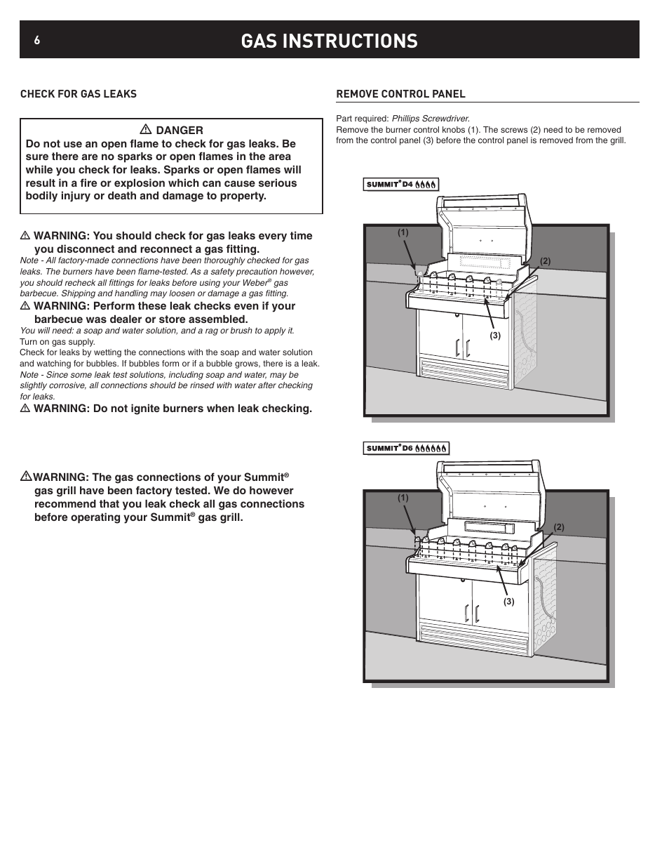 Gas instructions | weber D6 User Manual | Page 6 / 28