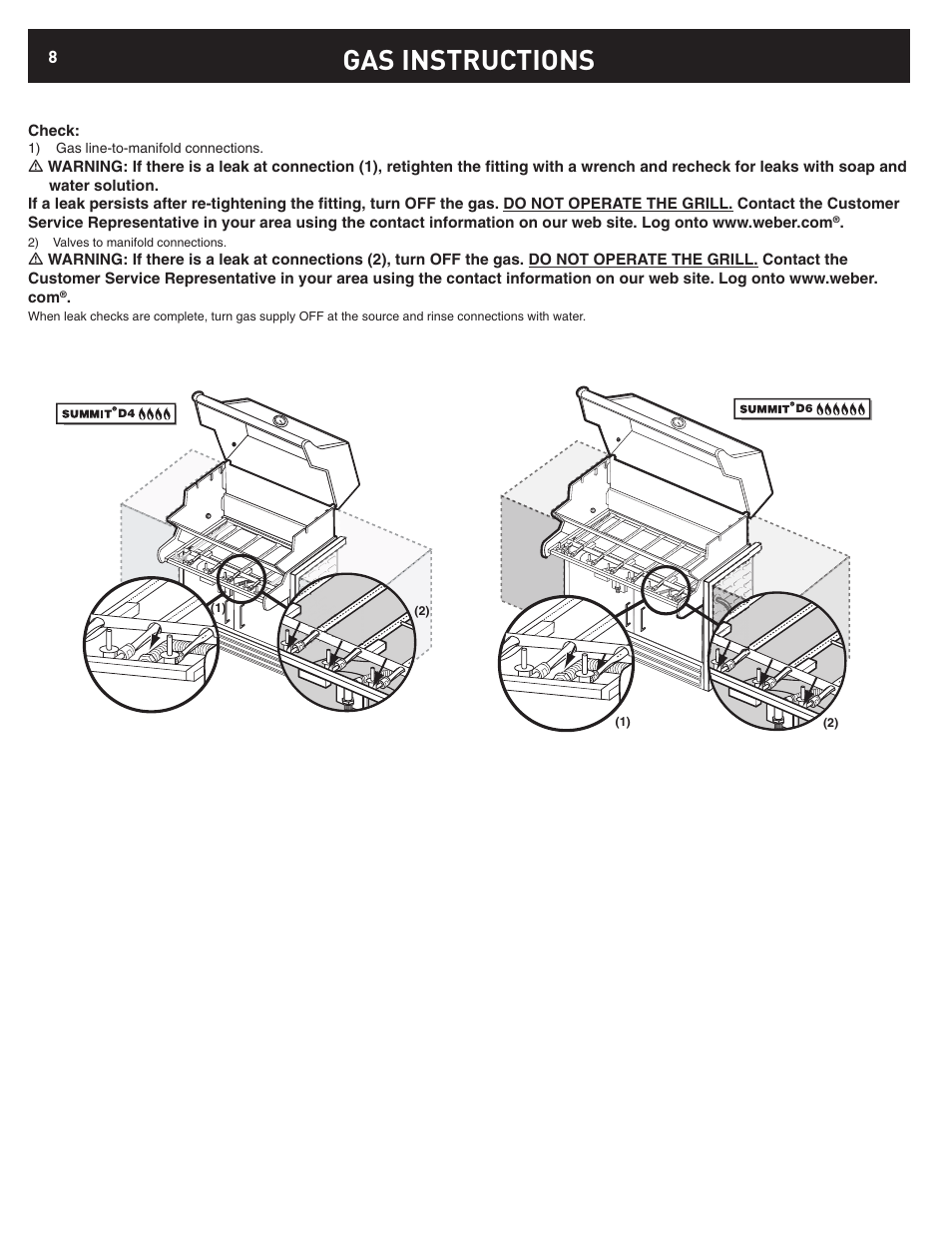 Gas instructions | weber D6 User Manual | Page 8 / 28